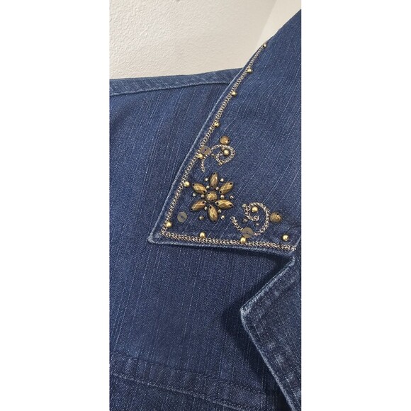 Alfred Dunner Women's Size 12 Blue Embellished Denim Shirt Jacket Trucker Beads - Picture 4 of 14